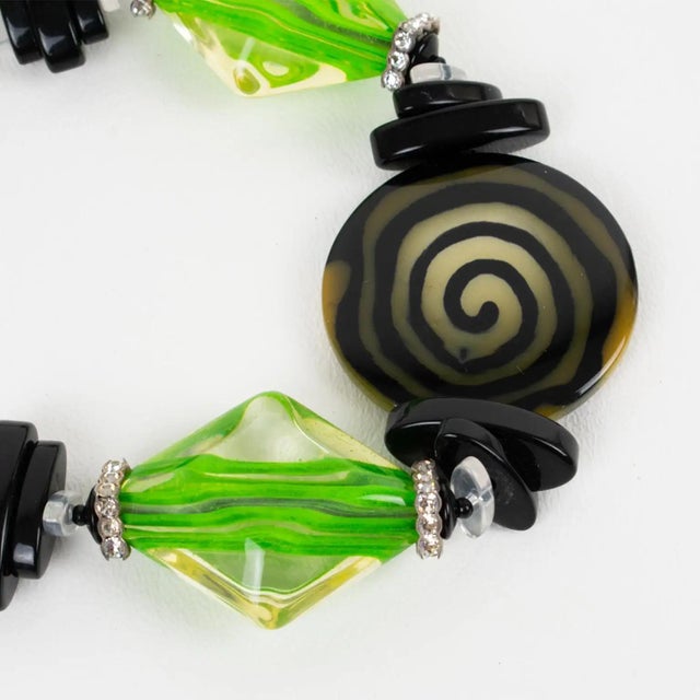 Angela Caputi Black and Green Resin Beaded Choker Necklace For Sale - Image 9 of 10