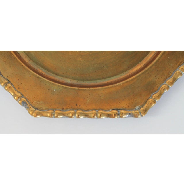 Vintage Brass Plate W/ Faux Bamboo Edge For Sale - Image 4 of 7