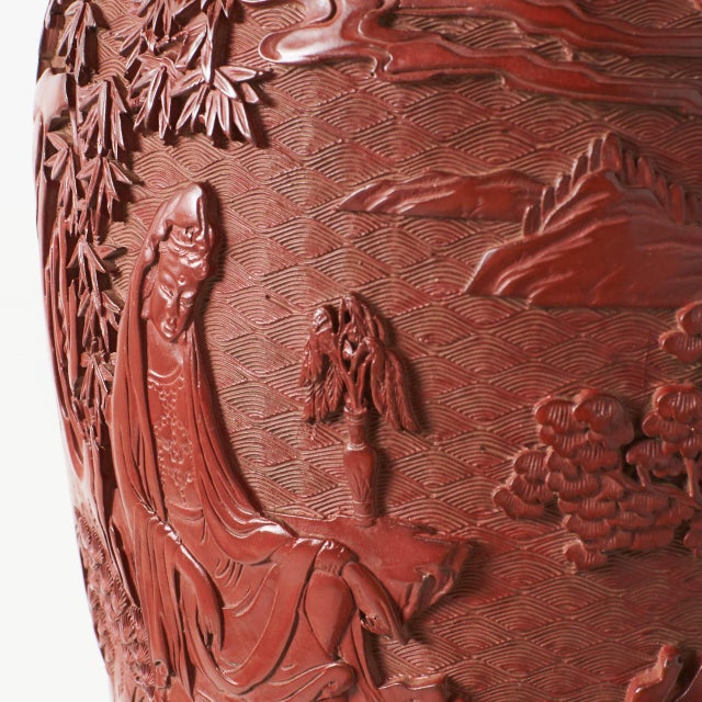 Carved Cinnabar Lacquer Vase For Sale In San Francisco - Image 6 of 9