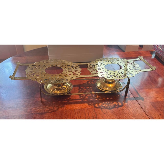 Late 19th Century Ornate Brass Chafing Dish With Filigree Warming Plates and Flame Snuffer - 5pcs For Sale In Portland, OR - Image 6 of 9