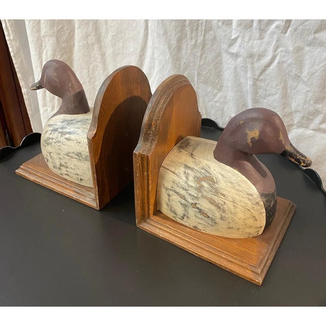 Vintage Duck Bookends from the 80's Hand painted wood. Distressed look. One pair of 2 bookends. Showroom Sample. Never used.