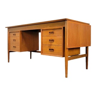 1960s Arne Vodder Style Mid Century Danish Walnut Desk For Sale