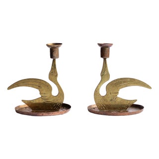 Scandinavian Brass Bird Candleholders, 1960s, Set of 2 For Sale