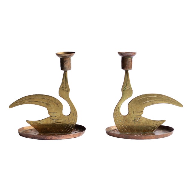Scandinavian Brass Bird Candleholders, 1960s, Set of 2 For Sale