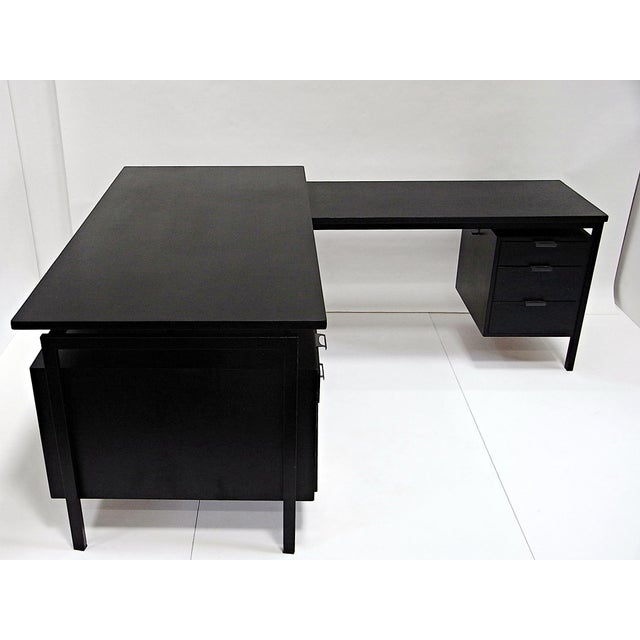 Wood Writing Desk with Typewriter Desk in Black Stained Oak by Herbert Hirche for Christian Holzäpfel KG, Germany, 1960s For Sale - Image 7 of 18
