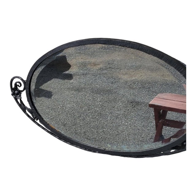 Mid 20th Century Vintage Art Nouveau Steel Hand Hammered Mirror Metal Frame Ornate Design For Sale - Image 5 of 11
