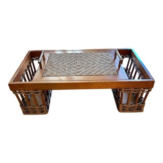 Late 20th Century Wood and Wicker Bed Tray or Lap Desk With Removable Tray For Sale