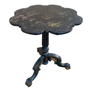 Antique Chinoiserie Black Japanned Side Table For Sale