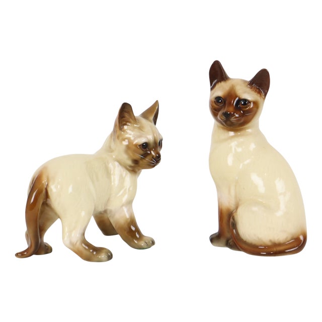 Siamese Cat Figurines in Glazed Ceramic, Japan, 1950s, Set of 2 For Sale