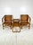 Vintage mid century rattan sectional side table and arm chairs set. Woven caning wrapped chairs with bent rattan details....
