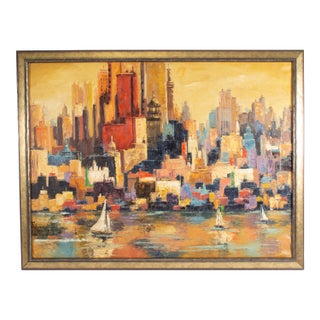 Oil on Board Cityscape Painting by Sandro Von Lorsch For Sale