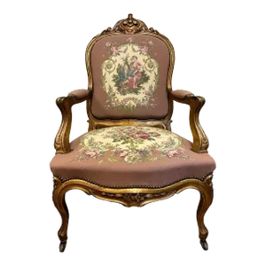 Antique Louis XV Style Giltwood Fauteuil à La Reine Armchair