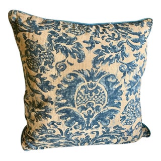 Vintage Lauren Ralph Lauren Decorative Pillow Landing Damask Blue Scroll Design 18” X 18” For Sale