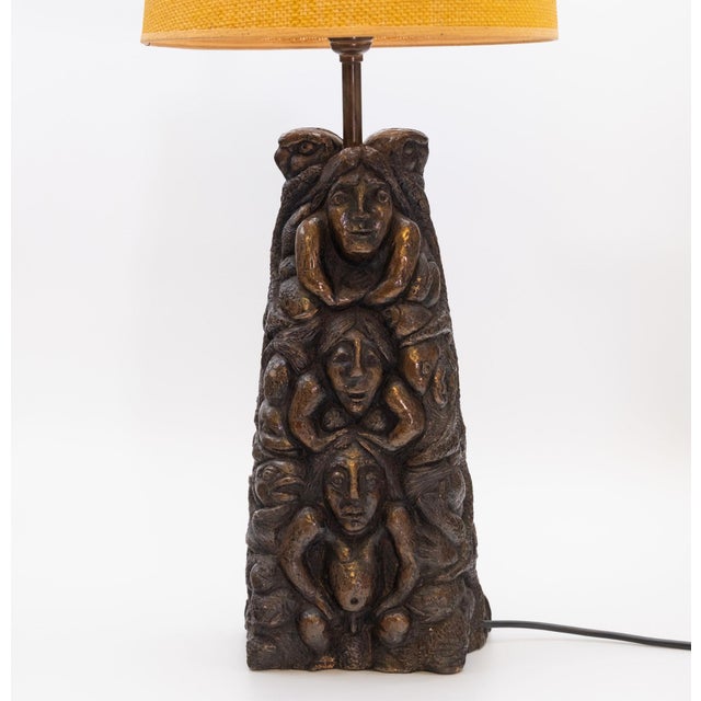Large Bronzed and Pottery Figurative Table Lamp, 1970s For Sale - Image 13 of 13