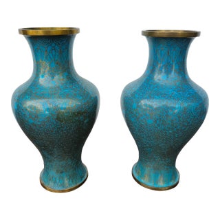 Pair of Antique Meiji Japanese Cloisonné Enamel Vases For Sale