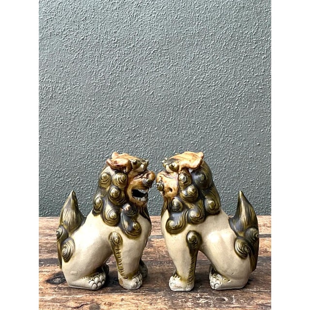 Ceramic Vintage Ceramic Foo Dog Statues - Pair For Sale - Image 7 of 12