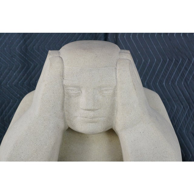 Late 20th Century Monumental Limestone Nude Fertility Thinking Man 1000lb Garden Sculpture Statue For Sale - Image 6 of 14