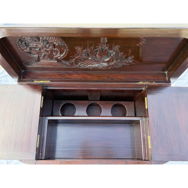 1950s Mid-Century Chinese Hand-Carved Altar Cocktail Bar Cabinet by Hk Old Mary Sing Shun Co. - No. 9143 (With Original Catalog) For Sale - Image 5 of 17