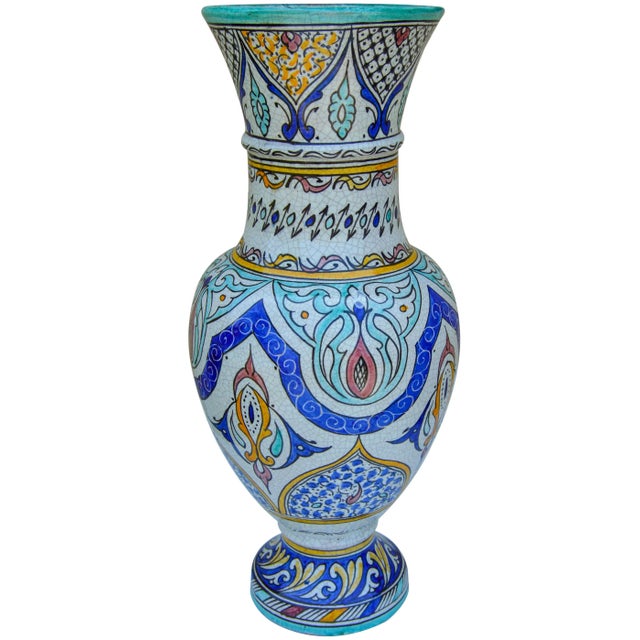 Teal Polychrome Andalusian Ceramic Vase For Sale - Image 8 of 12