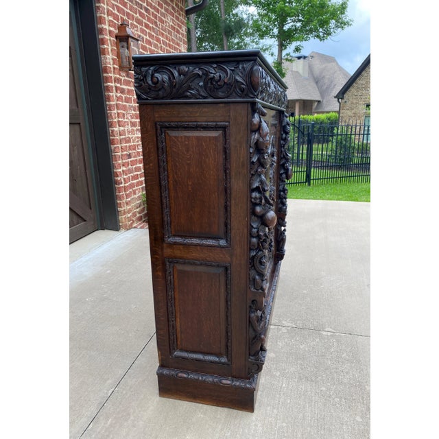 Antique English Cabinet Chest Wardrobe Gothic Revival Oak Monkeys Rare C.1880s For Sale - Image 4 of 13