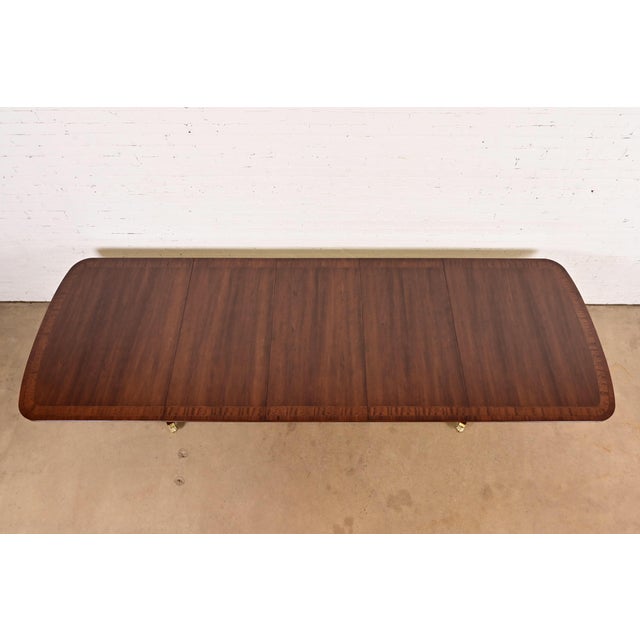 Late 20th Century Henredon Georgian Banded Mahogany Double Pedestal Extension Dining Table, Newly Refinished For Sale - Image 5 of 14