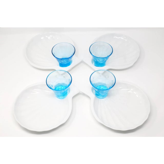 Ceramic Shell Snack Plates With Turquoise Glasses - Set of 8 For Sale - Image 11 of 11