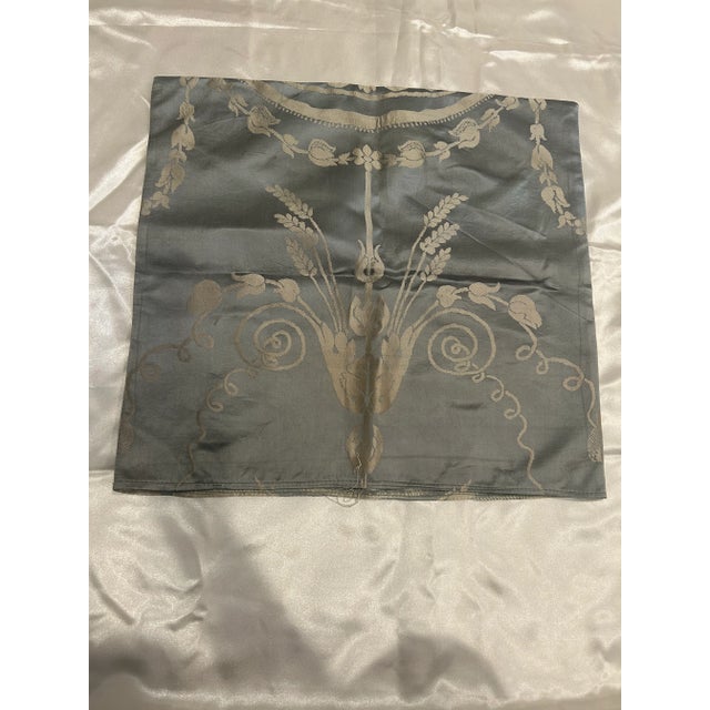 Vintage Double Sided Blue Silver Fabric Remnant For Sale - Image 4 of 5