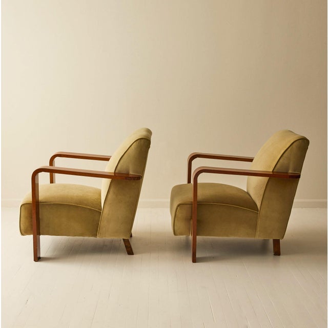 Art Deco Italian Art Deco Lounge Chairs in Velvet, a Pair, 1930's. For Sale - Image 3 of 9