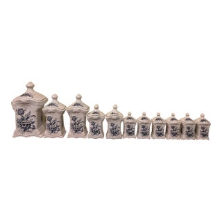 1980s T. Delfts Bleau Dutch Blue and White Ceramic Kitchen Canister Set – 11 Pieces For Sale