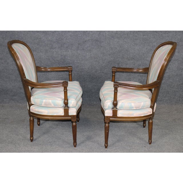 1950s Pair of French Style Louis XVI Style Walnut Mid 20th Century Armchairs For Sale - Image 5 of 12