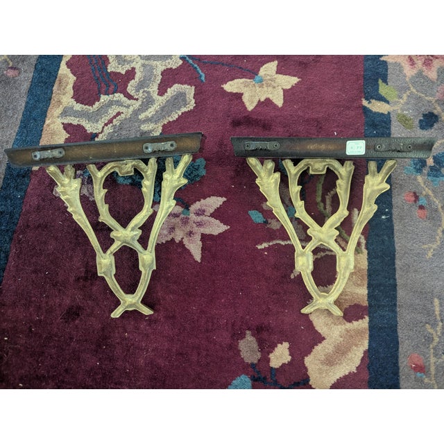 Vintage Chelsea House Polished Brass Laurel Leaves and Wood Decorative Wall Brackets- A Pair For Sale - Image 16 of 17