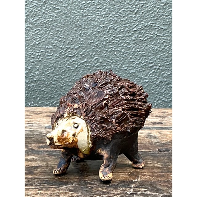 Coffee Vintage Textured Ceramic Hedgehog Sculpture For Sale - Image 8 of 14