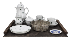 Biedermeier Mirabell Tête-À-Tête for Two on Wooden Tray from Fürstenberg, 1990s, Set of 12