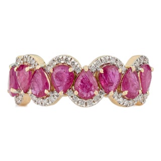 14k Yellow Gold 1.91ct Pear Ruby & Diamond Contemporary Cocktail Ring Size 9 For Sale