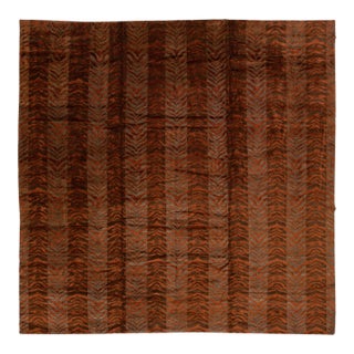 Modern Hand-Knotted Tibetan Wool & Silk Area Rug in Rust Terracotta & Espresso For Sale