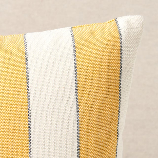 This pillow features Blumont Stripe with a knife edge finish. This classic alternating stripe with a graphic outline...