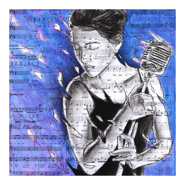 Sent My Spirit Adrift - Original Surrealist Figurative Acrylic Charcoal and Ink Art on Wood Panel For Sale