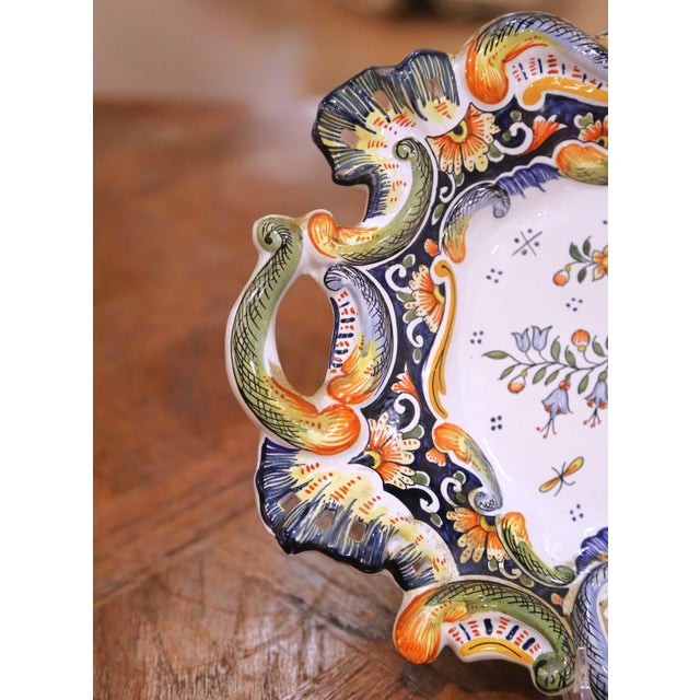 19th Century French Rouen Faience Decorative Vide-Poche Dish For Sale - Image 4 of 10