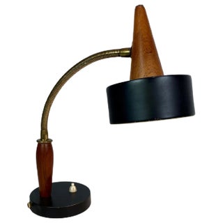 Table Lamp in Black Metal and Teak, Denmark, 1960s For Sale