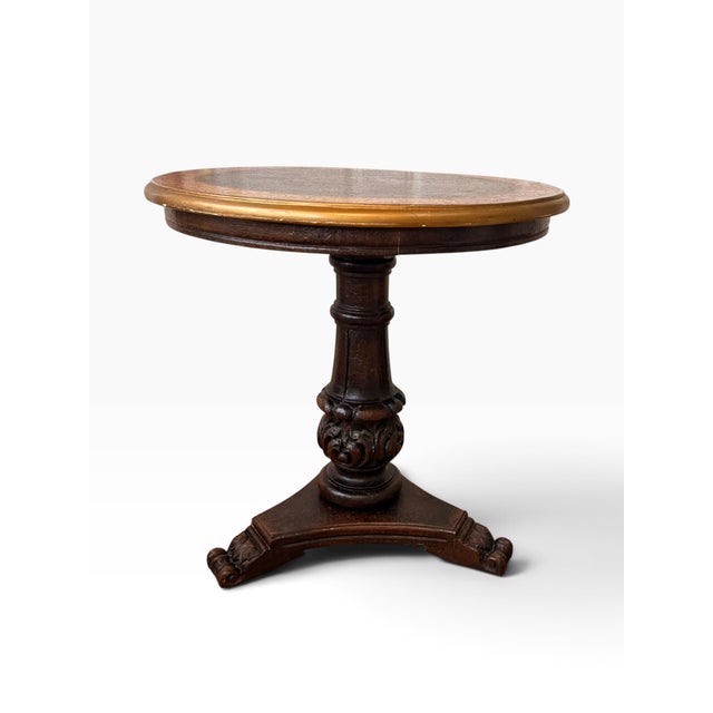 Late 20th Century Italianate Renaissance Revival Craquelure & Gilt Round Pedestal Center Table For Sale - Image 4 of 10
