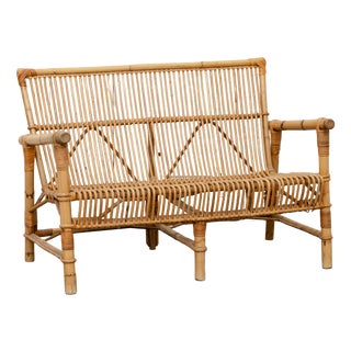 Vintage Bamboo and Rattan Bench, 1970s For Sale