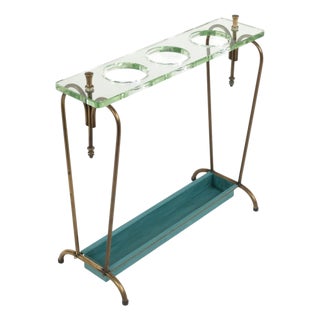 Mid-Century Umbrella Stand in Brass and Glass attributed to Fontana Arte, Italy, 1950s For Sale