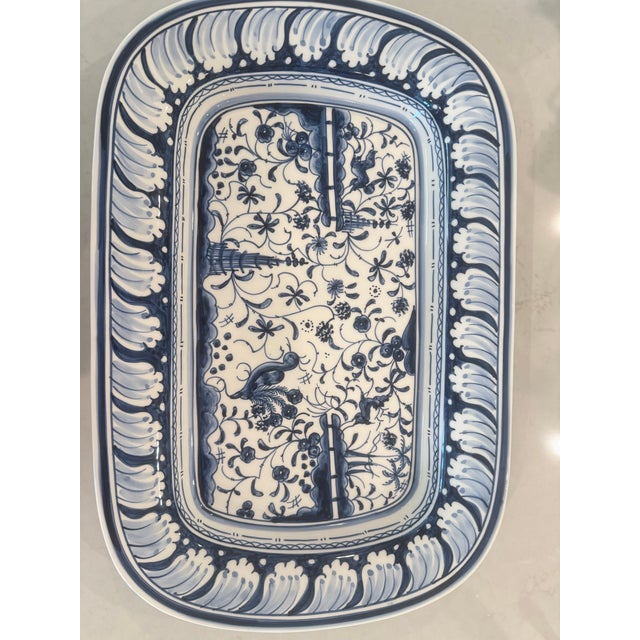 Traditional Williams-Sonoma Blue and White Portuguese Serving Tray For Sale - Image 3 of 8