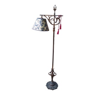 Mid Century Modern Gothic Iron Bridge Arm and Urn Floor Lamp For Sale