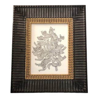 Original Vintage Pointillist Ink Drawing Vintage Frame For Sale