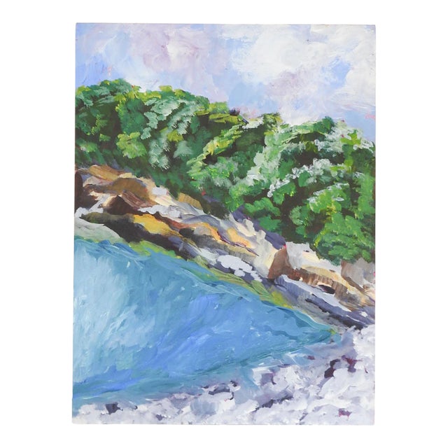 Late 20th Century Impressionist Lakeshore Landscape Painting For Sale