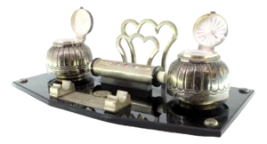 Silver Inkwell with Calendar Tanks and Pen and Letter Holder