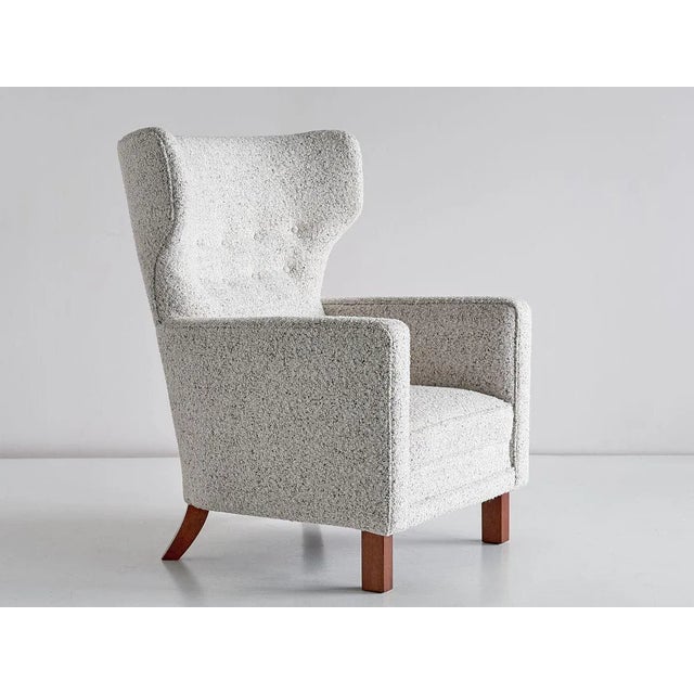 Finnish Pearl Bouclé Fabric and Beech Wingback Armchair by Paul Boman for Boman OY, 1940s For Sale - Image 13 of 13