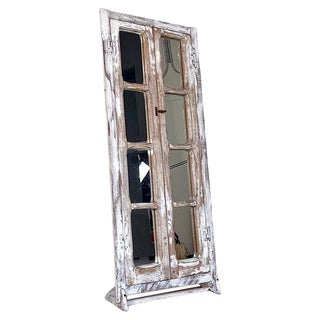 Italian Wooden Rustic Swing Door Freestanding Mirror, 1940s For Sale