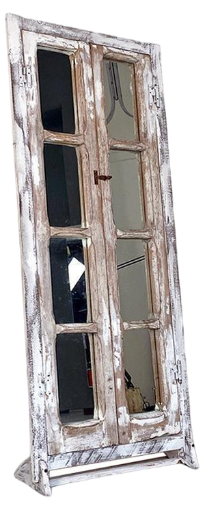 Italian Wooden Rustic Swing Door Freestanding Mirror, 1940s